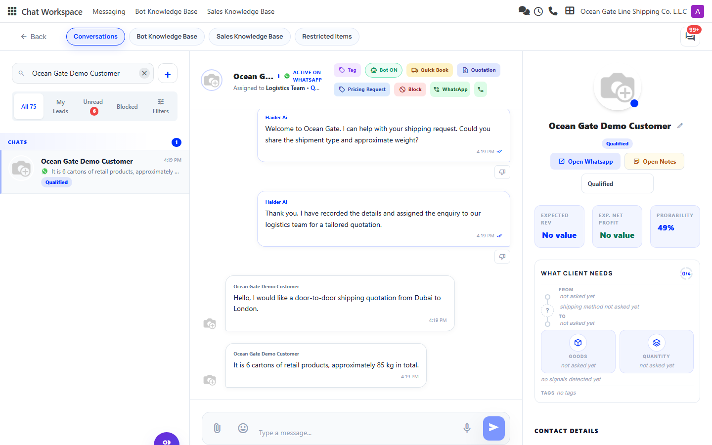 Ocean Gate CRM conversation workspace